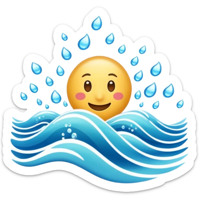 emoji of the sea, calm blue waves, sparkling water, isolated on white background, soft shadows, high detail, playful and cute. sticker