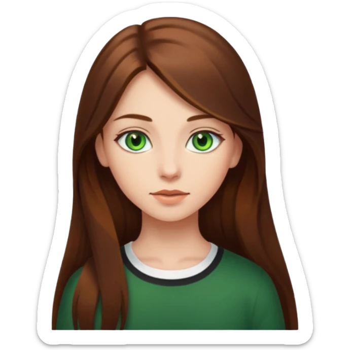 Girl with green eyes and very long brown hair  sticker