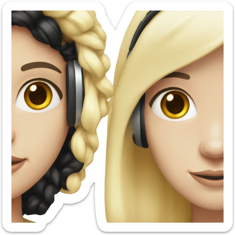Two pale skin Girls  with headphones one black hair one blonde hair  sticker