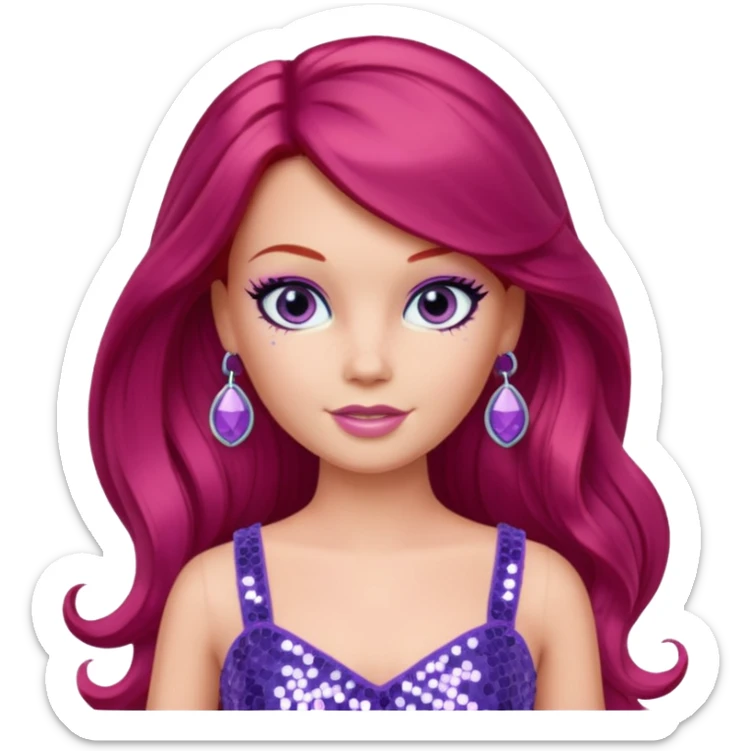 P.J. from Barbie & Friends with indigo eyes, long red hair, lilac sequin crop top sticker