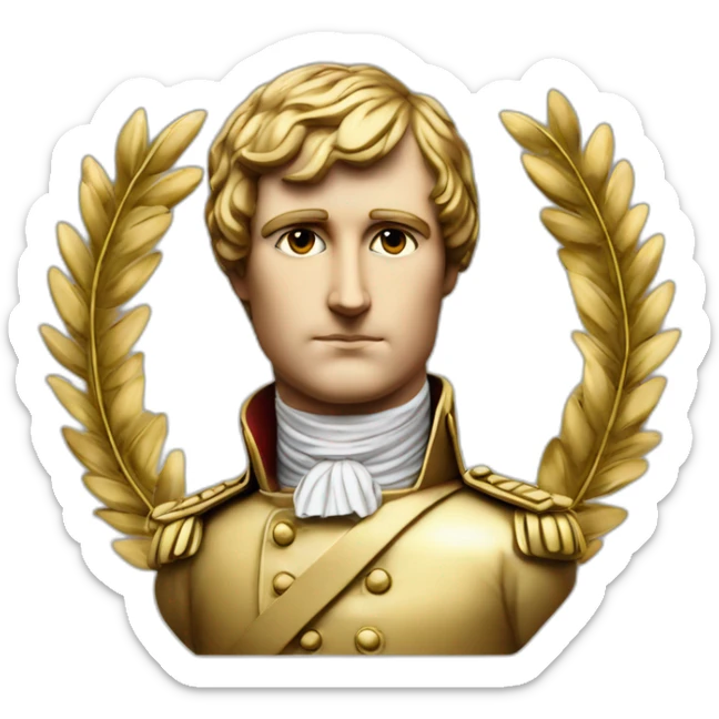 Laurel wreath on short hair serious napoleon bonaparte golden statue sticker