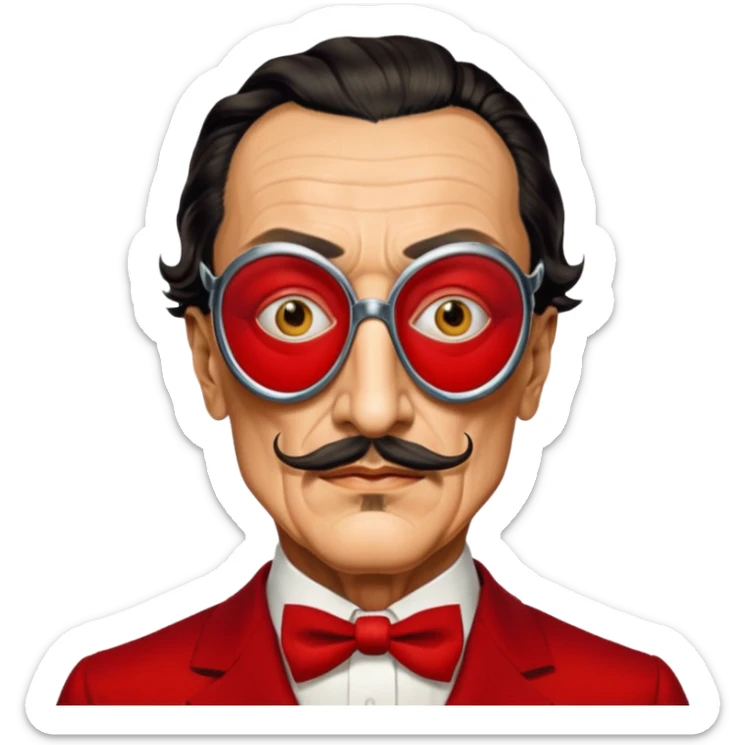 Faites-moi un masque de Salvador Dali d'une manière réaliste, la même série que La Casa de Bapel, et faites-le paraître comme s'il portait du rouge sticker