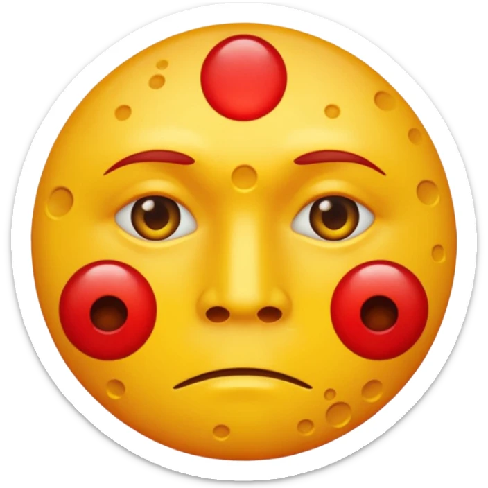 A circular yellow face with many face herpes sores that are close together and red  sticker