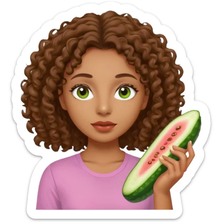lightskin girl having a spa day with green skincare clay mask and ,cucumbers on her eyeballs  and brown curly hair and a pink shirt  sticker