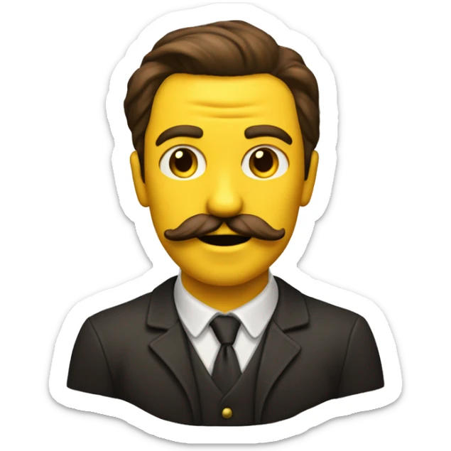 yellow man with chiselled jaw and brown slicked hair, big moustache sticker
