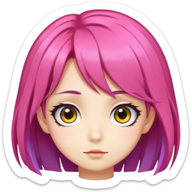 Japanese anime style character with big eyes and colorful hair sticker