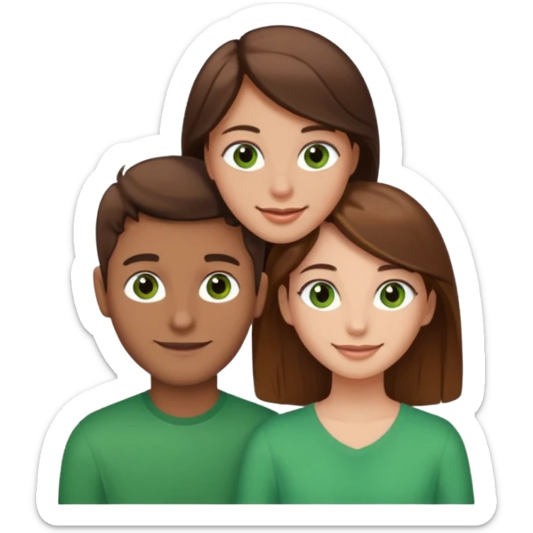 A boyfriend with light brown hair and green eyes next to his girlfriend with dark brown hair and brown eyes sticker