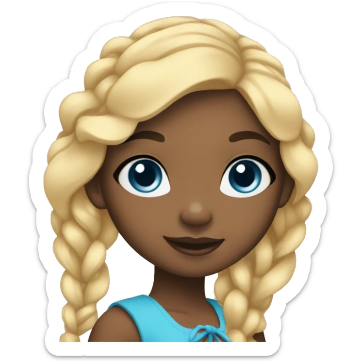  black american girl waves her hand, with blue eyes and tied up blonde hair, sticker