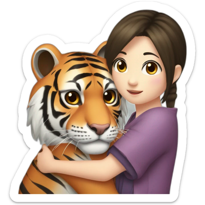 Tiger in arm of Japanese girl Dark Eyes   sticker