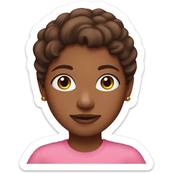 Brown girl, auburn and dark brown hair wearing pink t shirt sticker