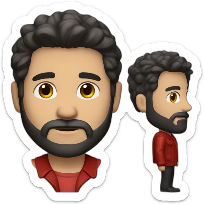 hombre blanco con barba de 3 días, camisa roja y chaqueta de cuero negra sticker