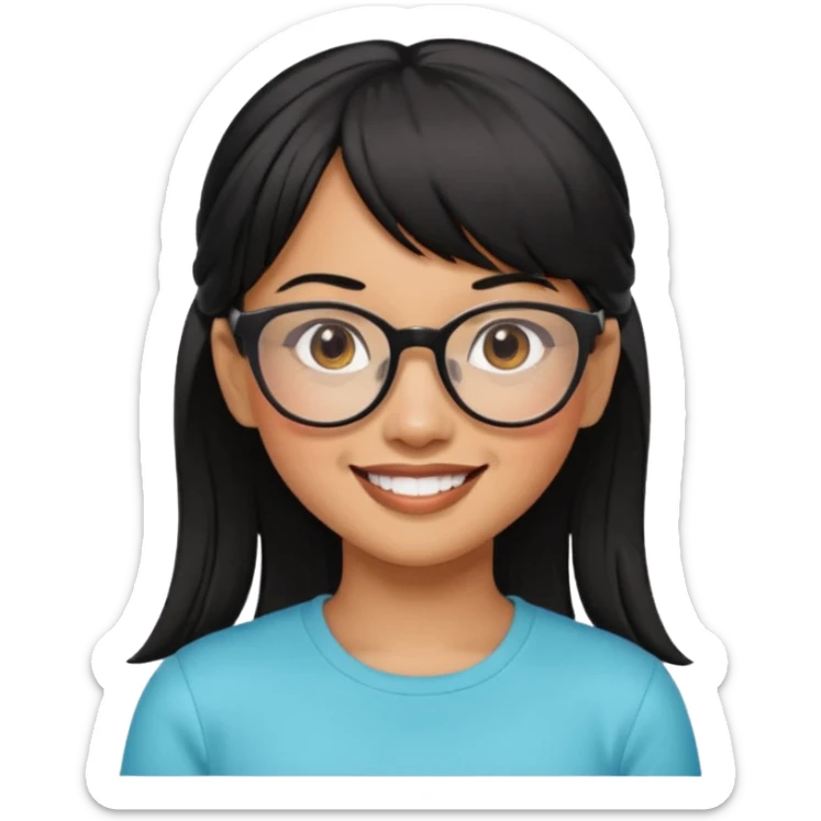 filipino woman black hair in pony tail with straight bangs and big glasses sticker