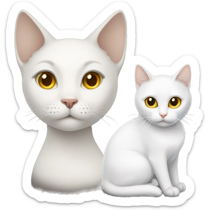 White cat with yellow eyes and Girl with Brown Hair and Brown eyes sticker