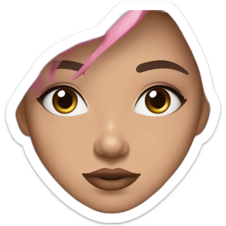 Women with round head with long wavy dark brown hair and long eyelashes dark brown eyes with pink cheeks and pink lips and thick dark brown eyebrows wearing a black hoody, 16 yo sticker