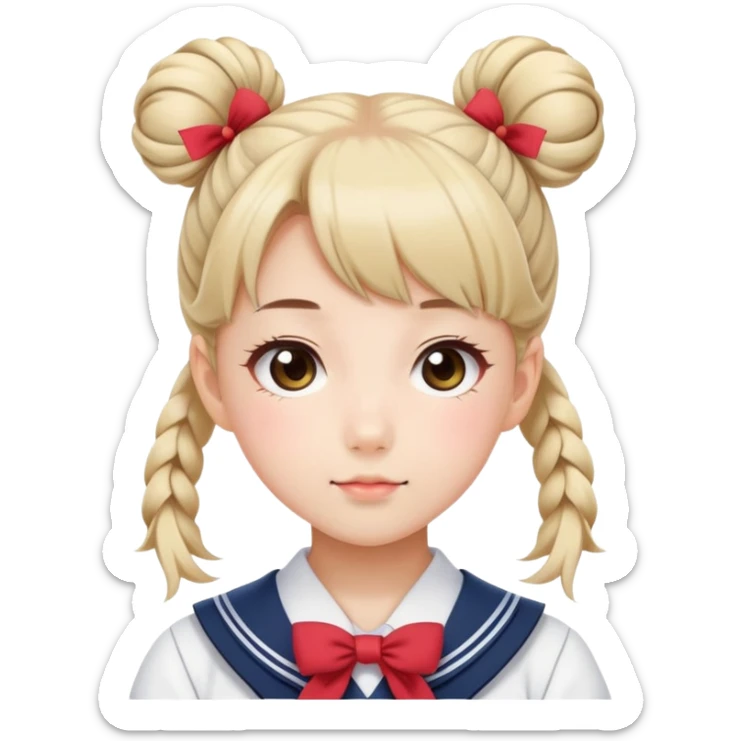 Super kawaii Japanese schoolgirl with high double bun hairstyle wearing Japanese sailor school uniform sticker