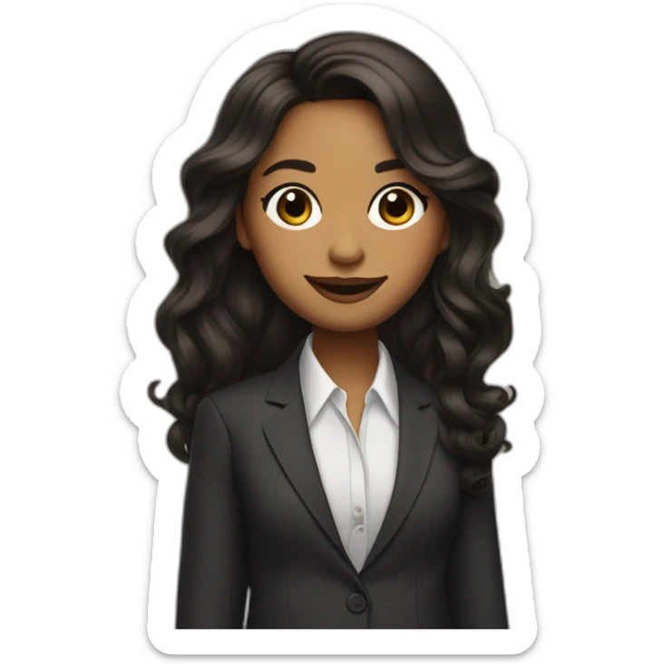 Light Brown girl with long black wavy hair big eyes smily face works as a designer wearing a suit sticker