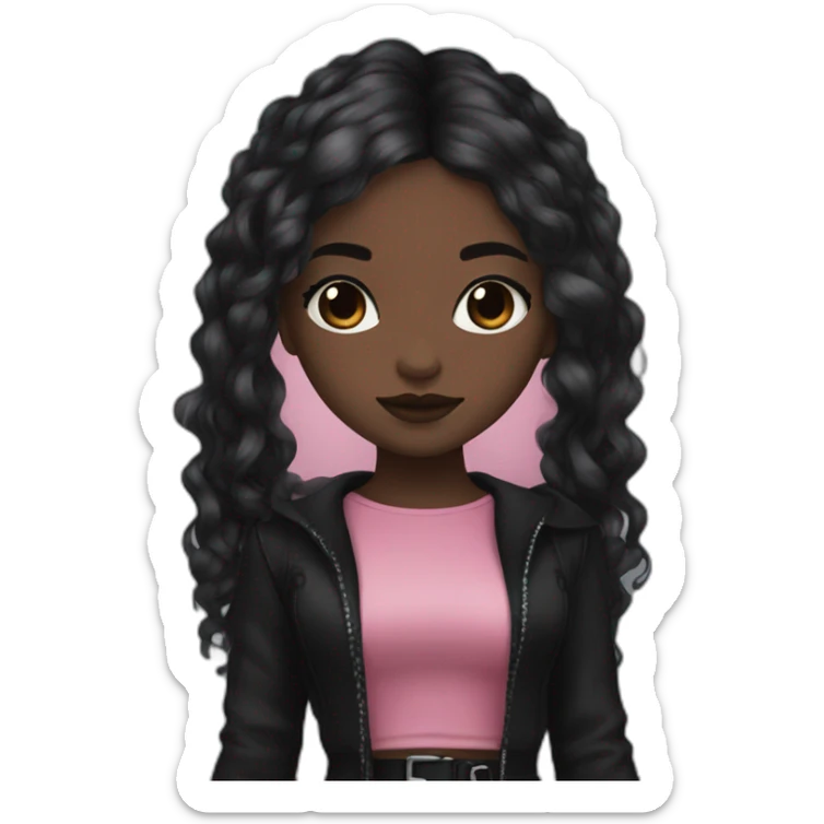 Pink and black gothic clothes, Brown skin girl, full body, long hair, red and black hair sticker