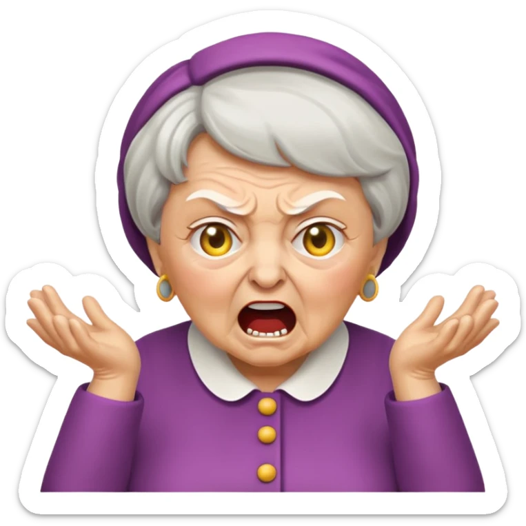 make me an emoji of an angry british granny yelling at a kid for pronouncing a word incorrectly sticker