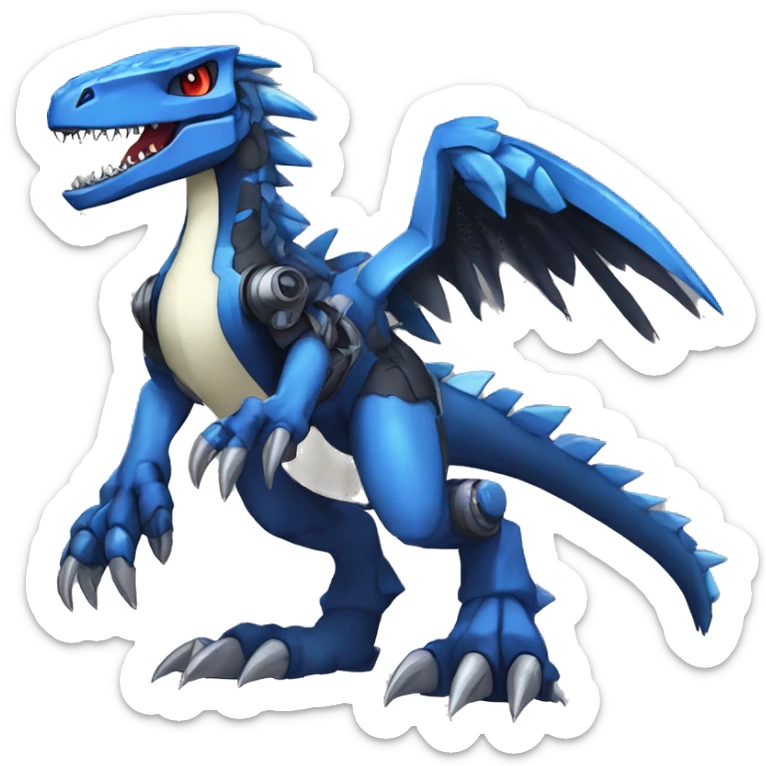  Cool Edgy Black Blue Digimon-Fakemon-Guilmon-Velociraptor-Dragon-Mecha full body sticker