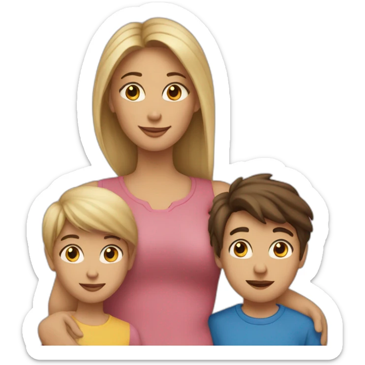 single mom brunette with two kids girl (blonde; big sister) and boy (brunette; little brother) sticker