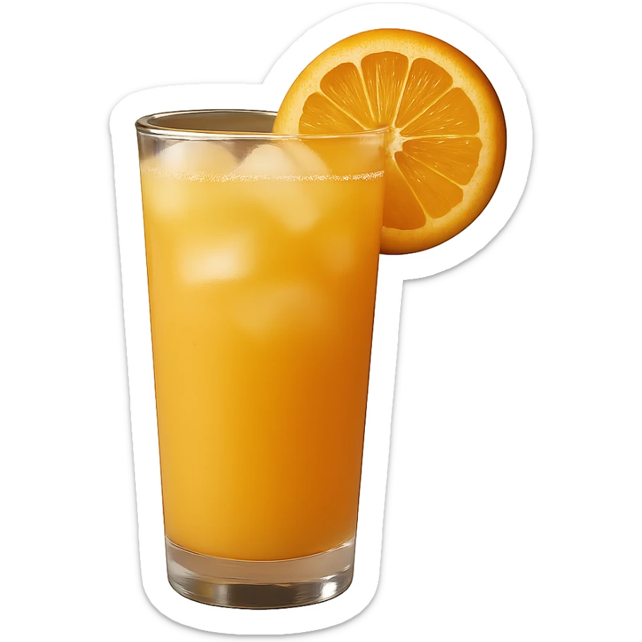 Remove the background, keep only the realistic glass of orange juice in photorealistic style with transparent background. sticker