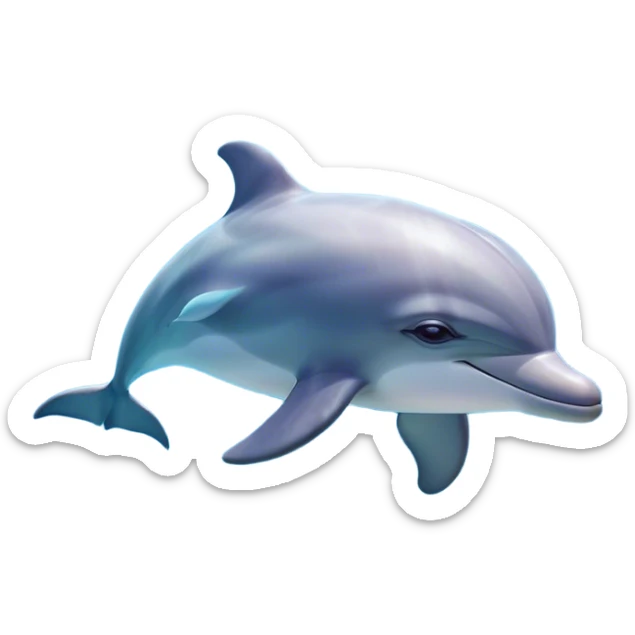 Cinematic Dreamy Dolphin Portrait Emoji, Floating serenely in a gentle sea of soft light, with a relaxed, streamlined body and half-closed, drowsy eyes that reflect a peaceful underwater lullaby, and a subtle, contented smile, Simplified yet irresistibly adorable features, highly detailed, glowing with a soft, dreamy aquatic radiance, high shine, calm and enchanting, stylized with an air of sleepy marine wonder, soft glowing outline, capturing the essence of a super cute dolphin that appears ready to drift into a sweet, soothing nap! sticker