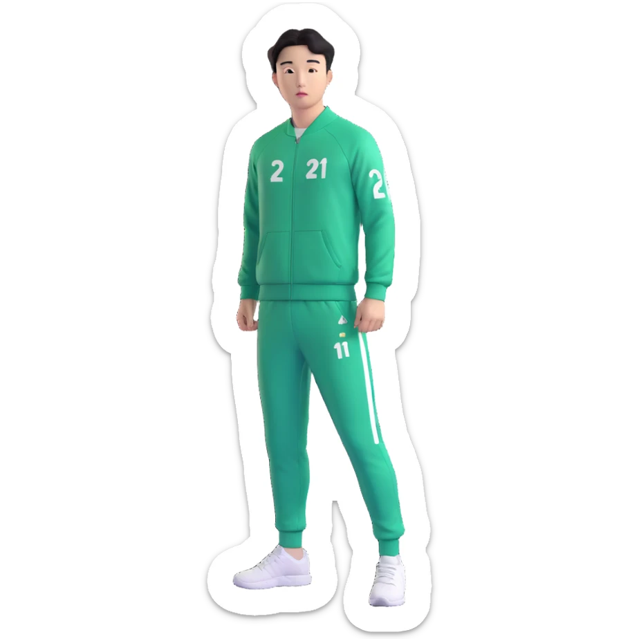llustrate Cho Sang-woo (Player 218) in green tracksuit with the number 218 bold on the chest & sleeves. sticker