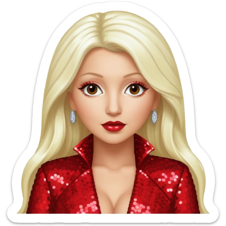 Christina Aguilera with long platinum blonde hair, red sequin outfit sticker