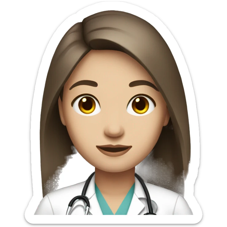 Beautiful doctor with brunette long hair with fair skin, black eye color sticker