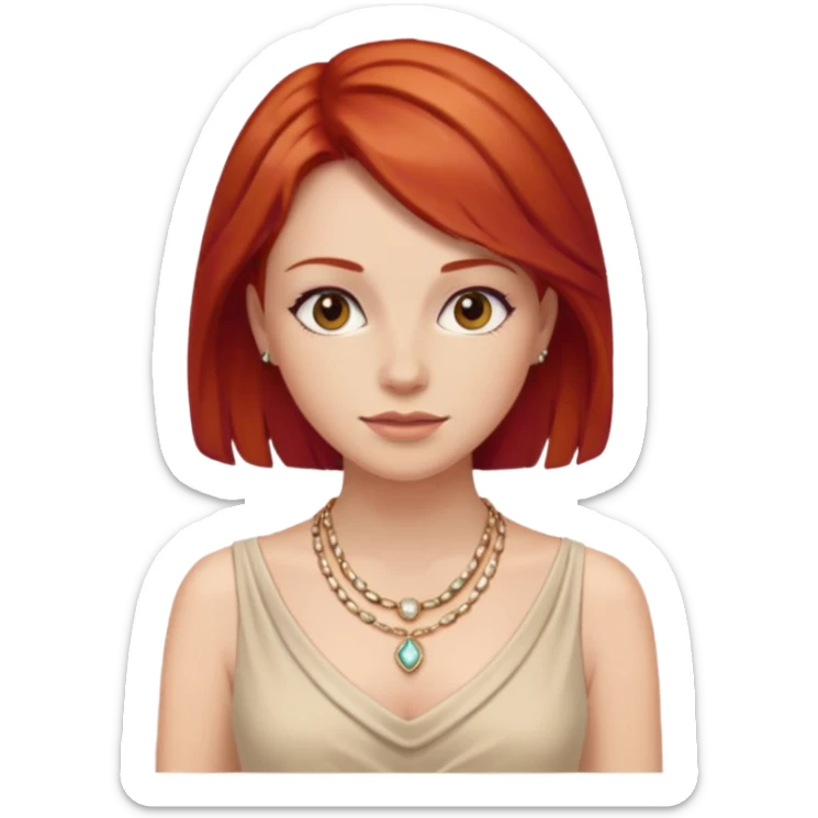 lady-in-light beige-dress-,-red-hair,-wearing-necklace sticker