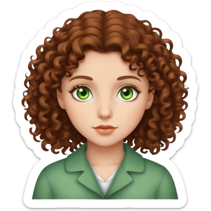 girl with brown curly hair and green eyes sticker