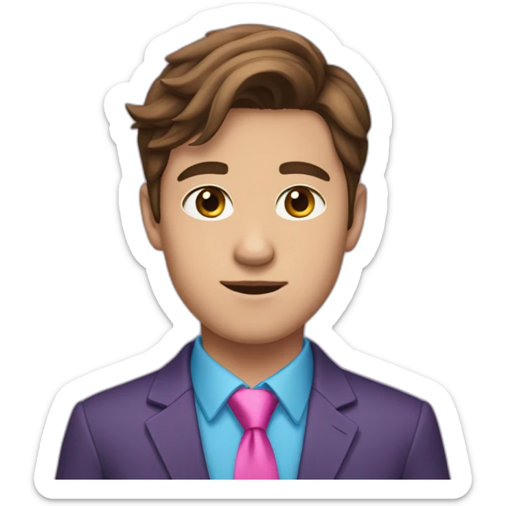 Brown haired teen guy in purple suit blue shirt and pink tie sticker