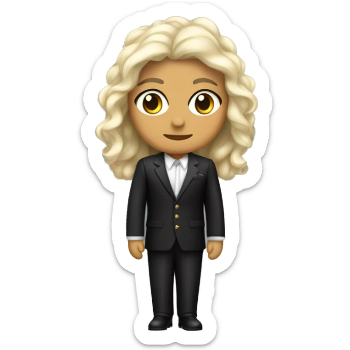 rockero caucasico vestido totalmente de negro con traje, alto, delgado ypelo crto y uitarra sticker