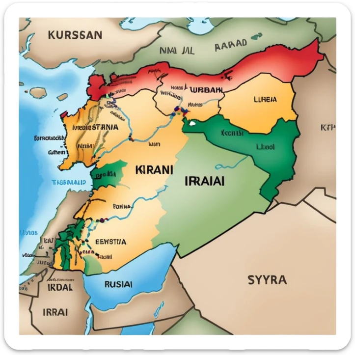 Map of Kurdistan showing the Kurdish region across Turkey, Iraq, Iran, and Syria sticker