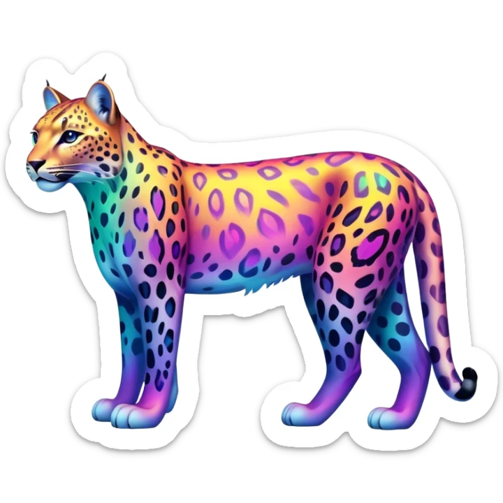 Colorful vibrant transparent iridescent luminescent ethereal fantasy-lynx-leopard-animal, full-body sticker
