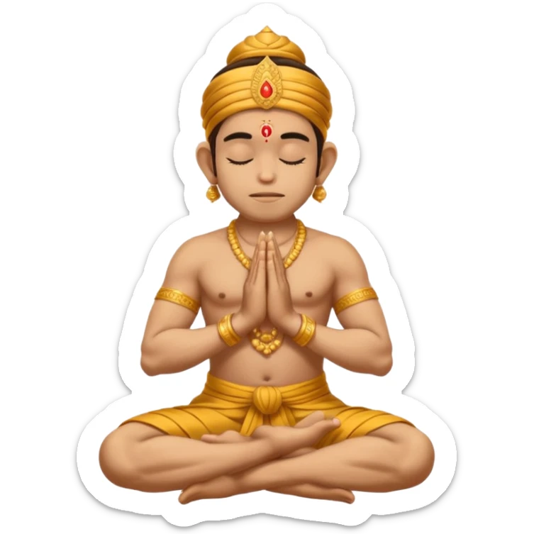 Hanuman ji seated and praying with close eyes with golden mukut and only in dhoti no upper wearings sticker