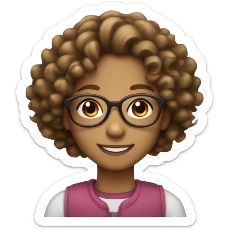 smiling girl with glasses light brown eyes and very curly hair sticker