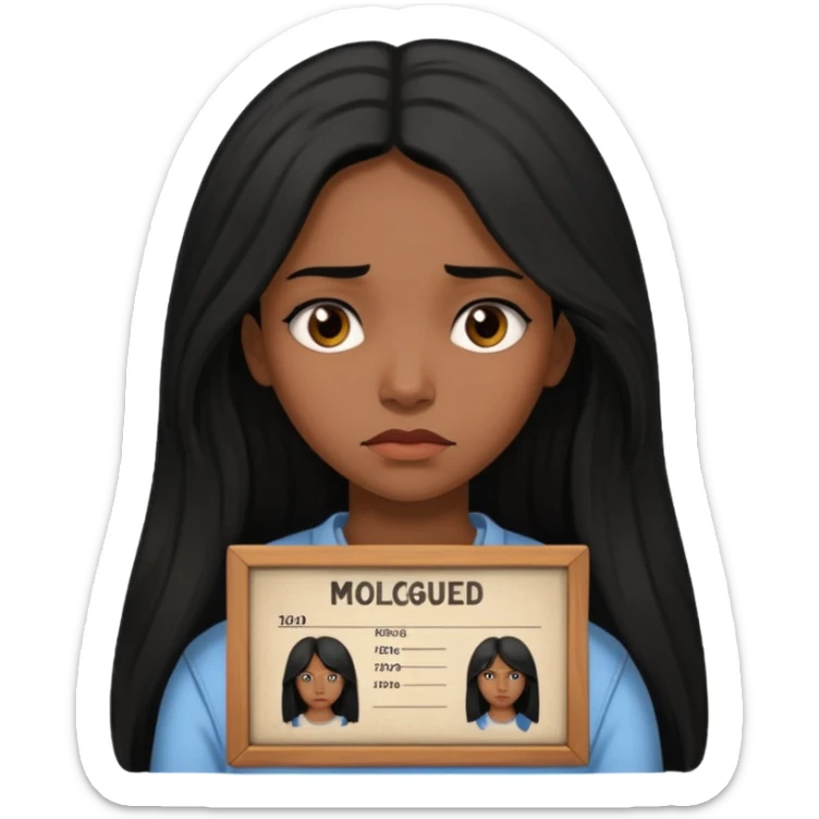 sad black prisoner long haired woman mug shot with bg no cup no mug sticker