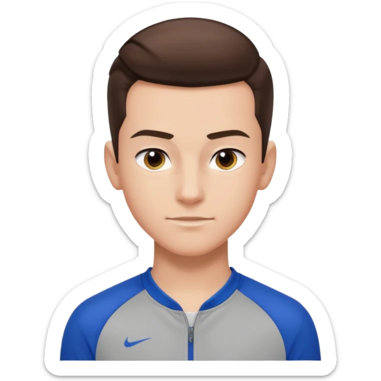 teen boy slick back brunette hair wearing sport clothes giving famous school boy vibe with confident attitude and smirk sticker