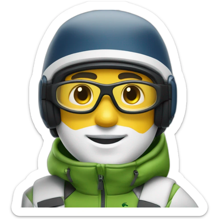 Un garçon blanc qui porte das lunettes de ski, il a les cheveux noirs et un survetement de lacoste sticker