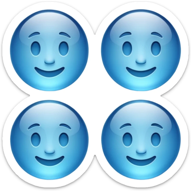 Make a standard set of emoji (all) in the style of glass from Apple, volumetric with a 3D effect and a transparency effect, and a small one with a blue gradient or light blue sticker