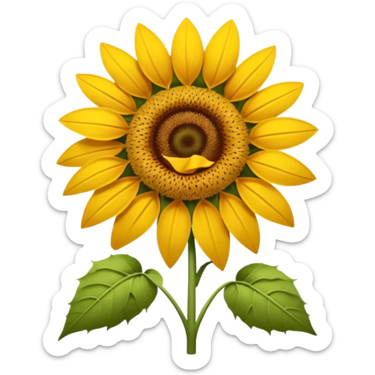 dying flower emoji with sunflower-like features, yellow petals and large brown center, some petals falling off and leaves drooping sticker