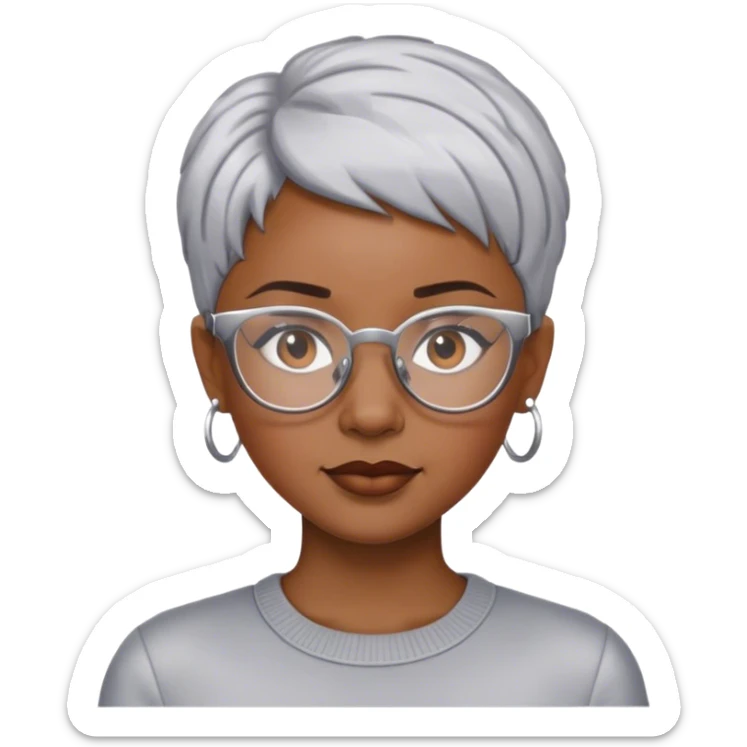 African American woman with silvery gray short haircut and glasses sticker