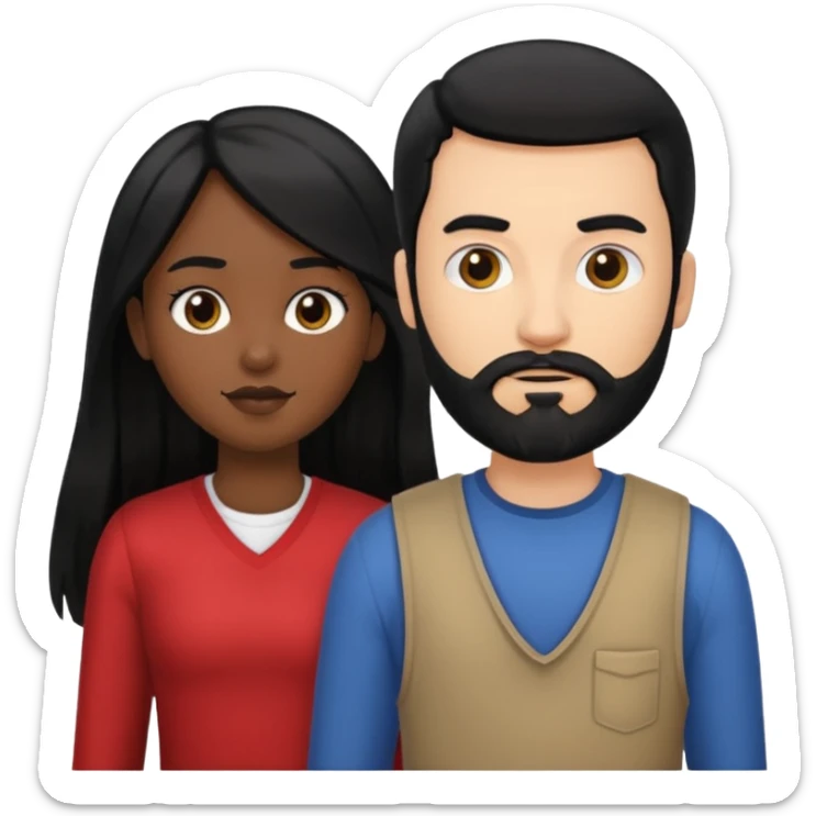 White man with black hair and black beard standing next to a black girl with long black hair sticker