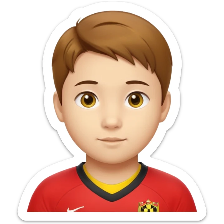 - Nam
- 15 tuổi
- Da vàng
- Tóc nâu, tóc ngắn vuốt chéo bên trái
- Mặt bầu bĩnh, Má phình, Cười mỉm, Mắt to
- Áo bóng đá màu đỏ
 sticker