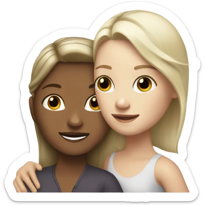The white blonde woman hugs the white brown haired girl sticker
