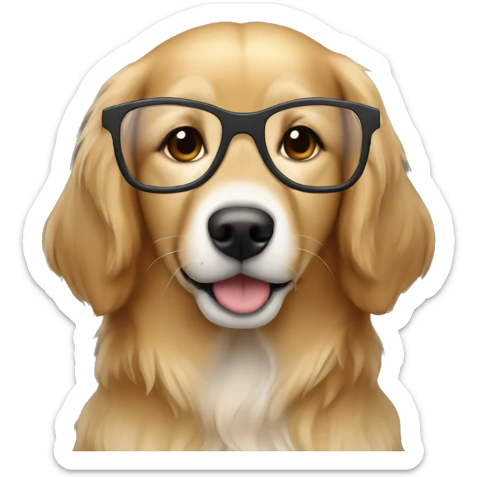 Golden retriever dog with a girl, with brown hair and brown eyes wear a clear glasses. The hair long and her skin white.  sticker