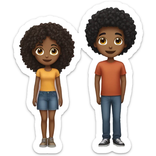 Couple boy with black hair and brown girl with curly hair  sticker