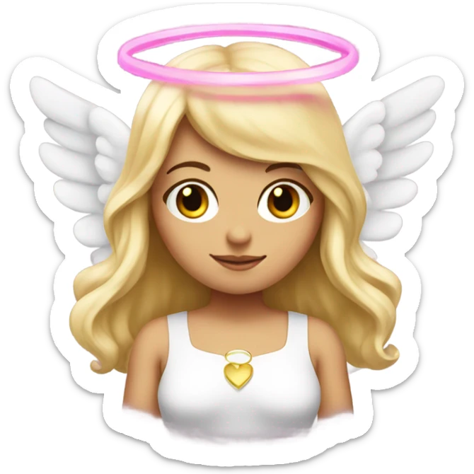 female angel with blonde hair, wings and a halo, with a pink bow tied around her neck  sticker