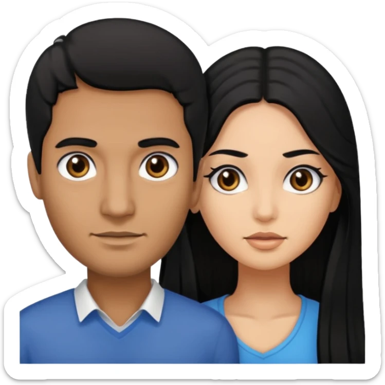 A brown man with black hair black eyes and woman with long black hair black eyes sticker